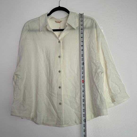 NWT Eberjey Linen Blend Off White Relaxed Button Down Pajama Top Small - Picture 8 of 8
